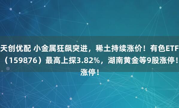 天创优配 小金属狂飙突进，稀土持续涨价！有色ETF（159876）最高上探3.82%，湖南黄金等9股涨停！