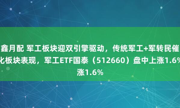 鑫月配 军工板块迎双引擎驱动，传统军工+军转民催化板块表现，军工ETF国泰（512660）盘中上涨1.6%